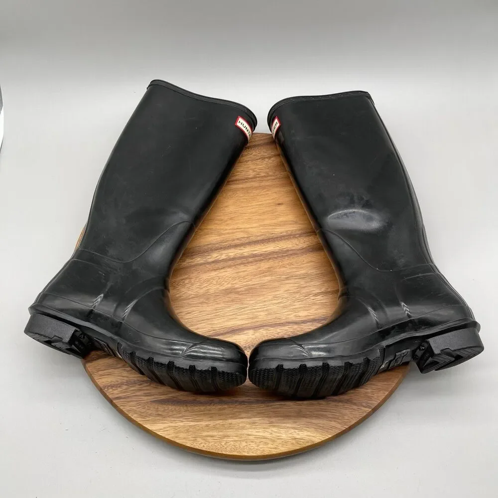 Hunter Boots Womens Size 7 Black Gloss Tall Rain Casual Waterproof Snow Shoes